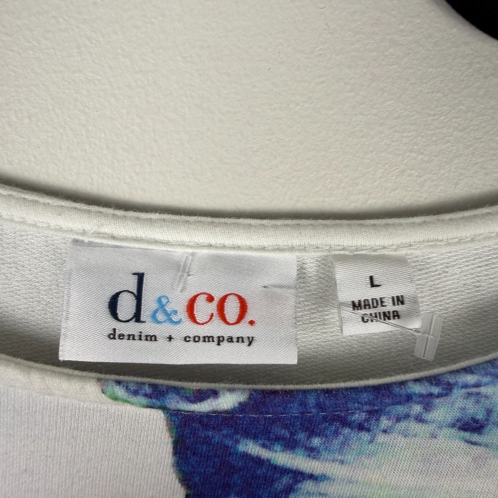 Denim & Co. Blouse Women's Large White Multi Floral Print Round Neck Pullover - Picture 3 of 11